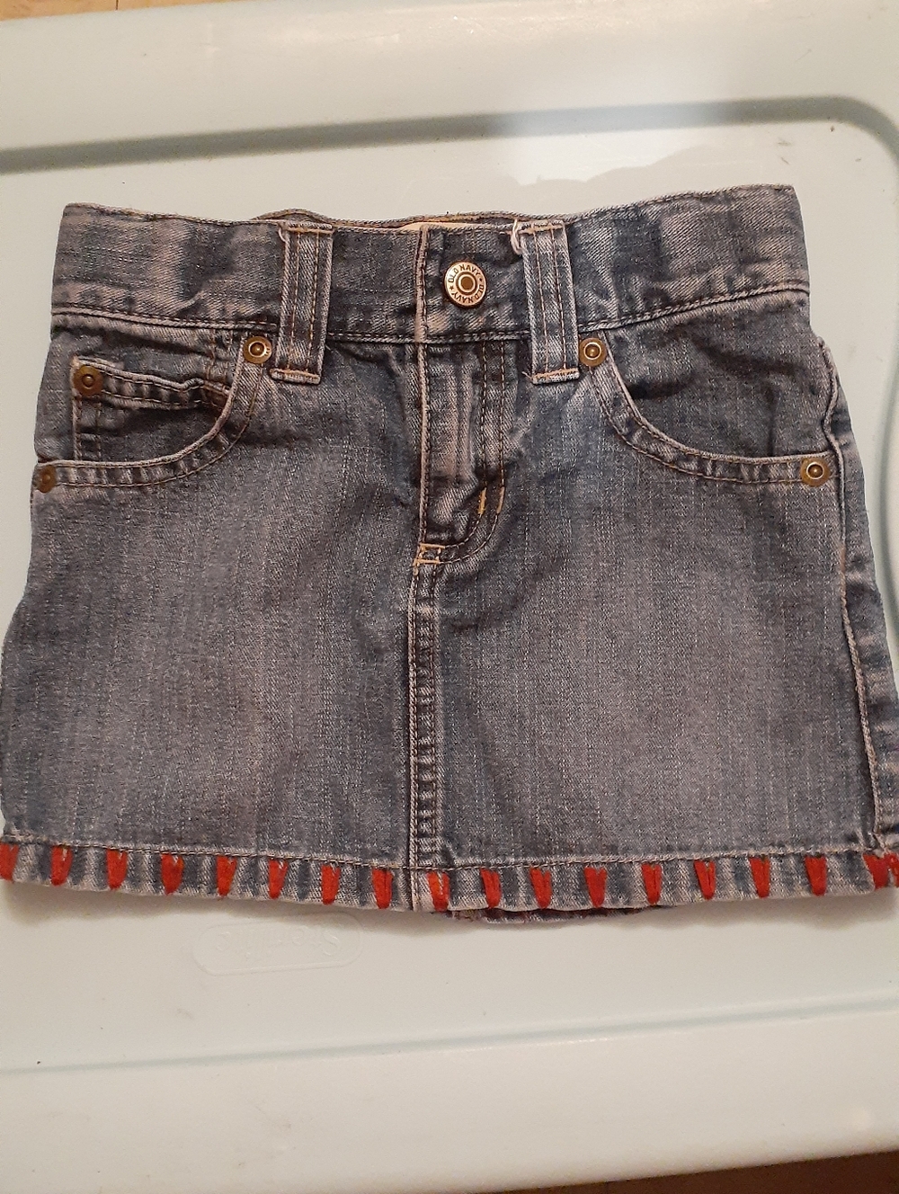 Old Navy Blue Denim Skirt with Red Hem Accents